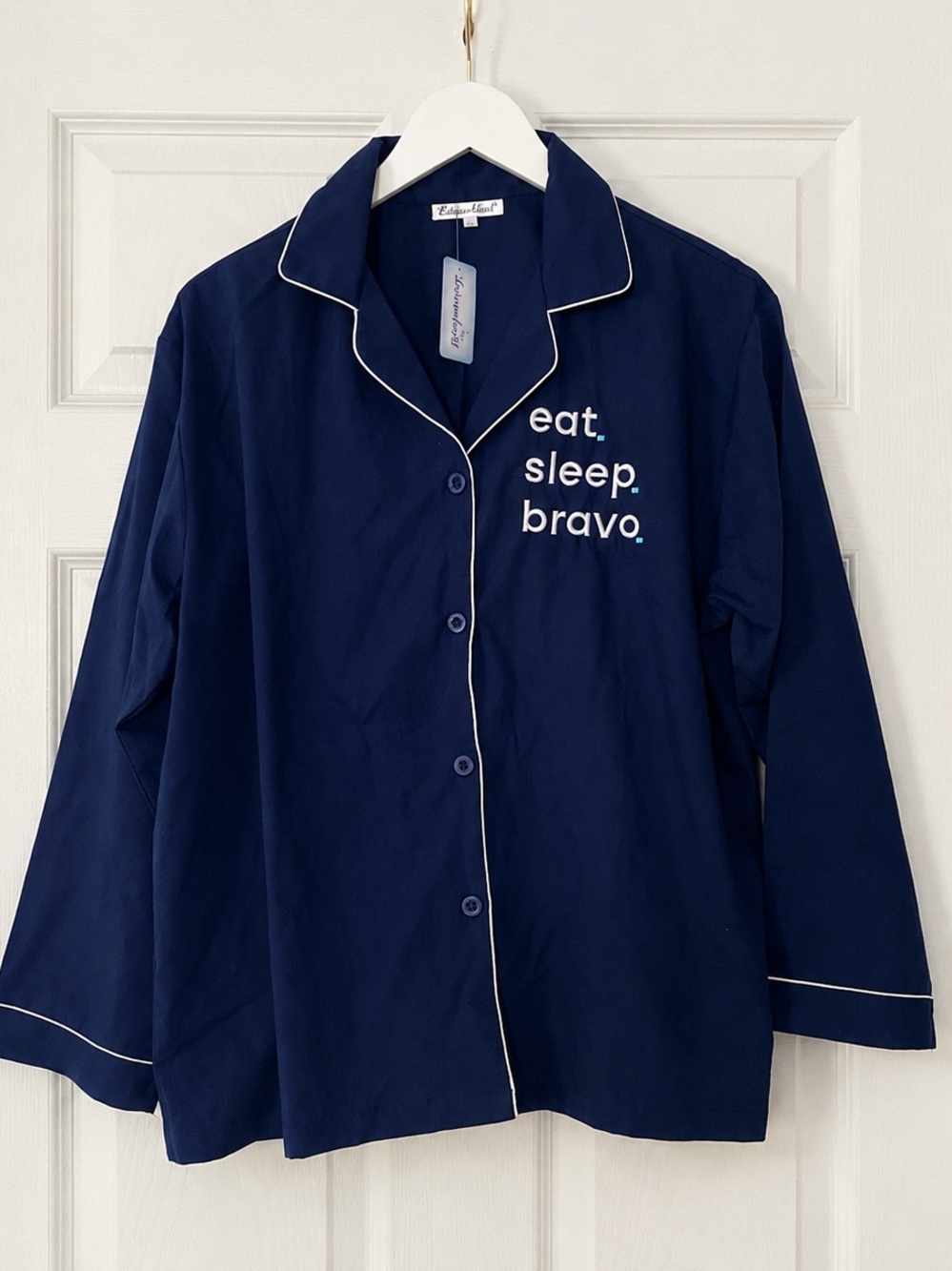 NWT NBC Brave eat. sleep. bravo. Navy  Pajama Top Womens Large